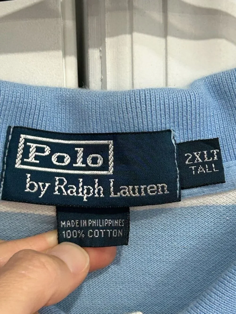 Polo Ralph Lauren 2XL Tall Mens Blue White Striped Short Sleeve Polo Shirt Retro